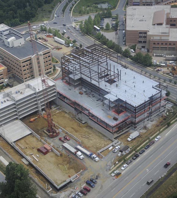 aerial view of crane and AAMC helo pad